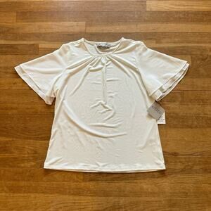 NWT Kasper white short sleeve slip on blouse shirt top size small S
 b11